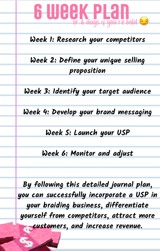 Braid like a Boss "MASTERING YOUR UNIQUE SELLING PROPOSITION FOR A SUCCESSFUL BRAIDING BUSINESS + 6 Week Braiders Guide to USP Success